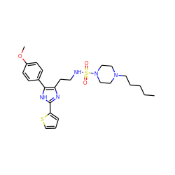 CCCCCN1CCN(S(=O)(=O)NCCc2nc(-c3cccs3)[nH]c2-c2ccc(OC)cc2)CC1 ZINC000014978235