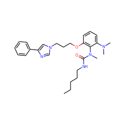 CCCCCNC(=O)N(C)c1c(OCCCn2cnc(-c3ccccc3)c2)cccc1N(C)C ZINC000013827547