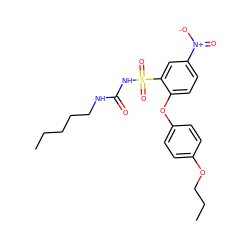 CCCCCNC(=O)NS(=O)(=O)c1cc([N+](=O)[O-])ccc1Oc1ccc(OCCC)cc1 ZINC000028710504