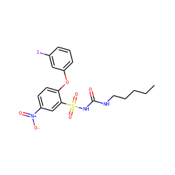 CCCCCNC(=O)NS(=O)(=O)c1cc([N+](=O)[O-])ccc1Oc1cccc(I)c1 ZINC000028710491