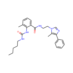 CCCCCNC(=O)Nc1c(C)cccc1C(=O)NCCn1cnc(-c2ccccc2)c1C ZINC000013827727