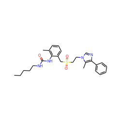 CCCCCNC(=O)Nc1c(C)cccc1CS(=O)(=O)CCn1cnc(-c2ccccc2)c1C ZINC000013827724