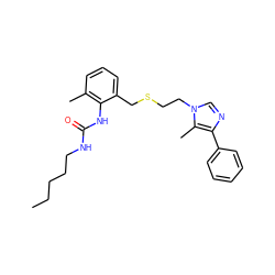 CCCCCNC(=O)Nc1c(C)cccc1CSCCn1cnc(-c2ccccc2)c1C ZINC000013827715