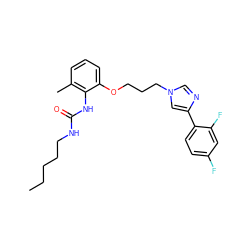 CCCCCNC(=O)Nc1c(C)cccc1OCCCn1cnc(-c2ccc(F)cc2F)c1 ZINC000013827769