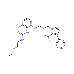 CCCCCNC(=O)Nc1c(C)cccc1OCCCn1cnc(-c2ccccc2)c1C(C)C ZINC000013827782