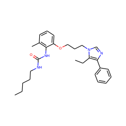 CCCCCNC(=O)Nc1c(C)cccc1OCCCn1cnc(-c2ccccc2)c1CC ZINC000013827776