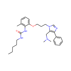 CCCCCNC(=O)Nc1c(C)cccc1OCCCn1cnc(-c2ccccc2)c1CN(C)C ZINC000013827788