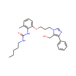 CCCCCNC(=O)Nc1c(C)cccc1OCCCn1cnc(-c2ccccc2)c1CO ZINC000013827785