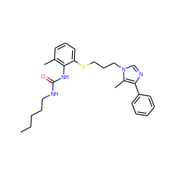 CCCCCNC(=O)Nc1c(C)cccc1SCCCn1cnc(-c2ccccc2)c1C ZINC000013827700