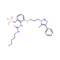 CCCCCNC(=O)Nc1c(NS(C)(=O)=O)cccc1OCCCn1cnc(-c2ccccc2)c1C ZINC000013827630