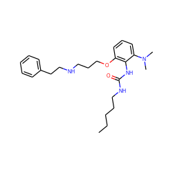 CCCCCNC(=O)Nc1c(OCCCNCCc2ccccc2)cccc1N(C)C ZINC000013827583