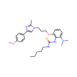 CCCCCNC(=O)Nc1c(OCCCn2cc(-c3ccc(OC)cc3)nc2C)cccc1N(C)C ZINC000013827603