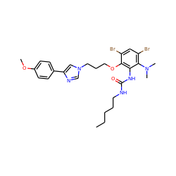 CCCCCNC(=O)Nc1c(OCCCn2cnc(-c3ccc(OC)cc3)c2)c(Br)cc(Br)c1N(C)C ZINC000029395804