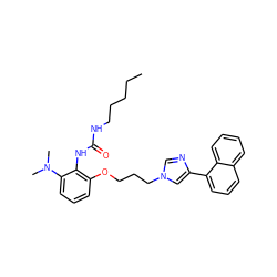 CCCCCNC(=O)Nc1c(OCCCn2cnc(-c3cccc4ccccc34)c2)cccc1N(C)C ZINC000029396169