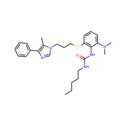 CCCCCNC(=O)Nc1c(SCCCn2cnc(-c3ccccc3)c2C)cccc1N(C)C ZINC000013827565