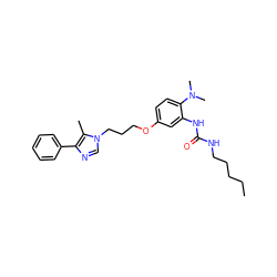 CCCCCNC(=O)Nc1cc(OCCCn2cnc(-c3ccccc3)c2C)ccc1N(C)C ZINC000013827615