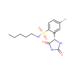 CCCCCNS(=O)(=O)c1ccc(Cl)cc1[C@@H]1NC(=O)NC1=O ZINC000028225877