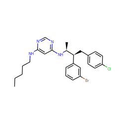 CCCCCNc1cc(N[C@@H](C)[C@@H](Cc2ccc(Cl)cc2)c2cccc(Br)c2)ncn1 ZINC000043020995