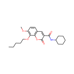 CCCCCOc1c(OC)ccc2cc(C(=O)NC3CCCCC3)c(=O)oc12 ZINC000211046725