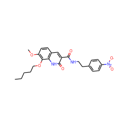 CCCCCOc1c(OC)ccc2cc(C(=O)NCCc3ccc([N+](=O)[O-])cc3)c(=O)[nH]c12 ZINC000013683955