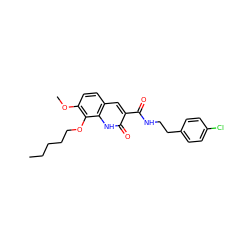 CCCCCOc1c(OC)ccc2cc(C(=O)NCCc3ccc(Cl)cc3)c(=O)[nH]c12 ZINC000001548892