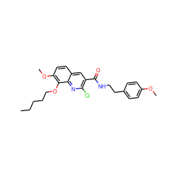 CCCCCOc1c(OC)ccc2cc(C(=O)NCCc3ccc(OC)cc3)c(Cl)nc12 ZINC000045338494