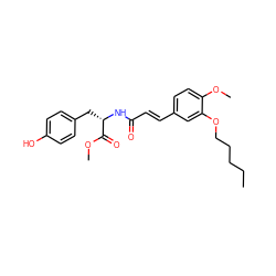 CCCCCOc1cc(/C=C/C(=O)N[C@@H](Cc2ccc(O)cc2)C(=O)OC)ccc1OC ZINC000013817263