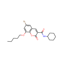 CCCCCOc1cc(Br)cc2cc(C(=O)NC3CCCCC3)c(=O)oc12 ZINC000211010198