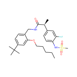 CCCCCOc1cc(C(C)(C)C)ccc1CNC(=O)[C@@H](C)c1ccc(NS(C)(=O)=O)c(F)c1 ZINC000146508293