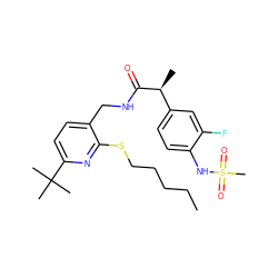 CCCCCSc1nc(C(C)(C)C)ccc1CNC(=O)[C@@H](C)c1ccc(NS(C)(=O)=O)c(F)c1 ZINC001772631870