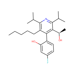 CCCCCc1c(C(C)C)nc(C(C)C)c([C@@H](C)O)c1-c1ccc(F)cc1O ZINC000013860563