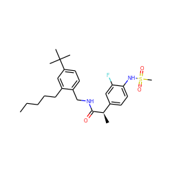 CCCCCc1cc(C(C)(C)C)ccc1CNC(=O)[C@H](C)c1ccc(NS(C)(=O)=O)c(F)c1 ZINC001772600178