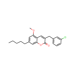 CCCCCc1cc(OC)c2cc(Cc3cccc(Cl)c3)c(=O)oc2c1 ZINC000095578741