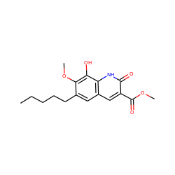 CCCCCc1cc2cc(C(=O)OC)c(=O)[nH]c2c(O)c1OC ZINC000072181497