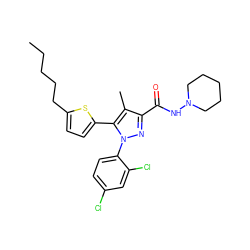 CCCCCc1ccc(-c2c(C)c(C(=O)NN3CCCCC3)nn2-c2ccc(Cl)cc2Cl)s1 ZINC000040866812