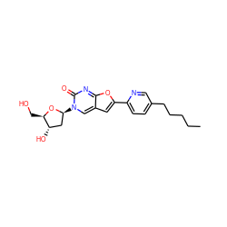 CCCCCc1ccc(-c2cc3cn([C@H]4C[C@H](O)[C@@H](CO)O4)c(=O)nc3o2)nc1 ZINC000028710410