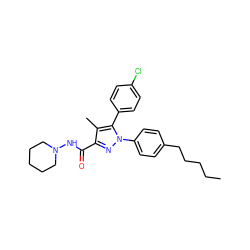 CCCCCc1ccc(-n2nc(C(=O)NN3CCCCC3)c(C)c2-c2ccc(Cl)cc2)cc1 ZINC000013472869