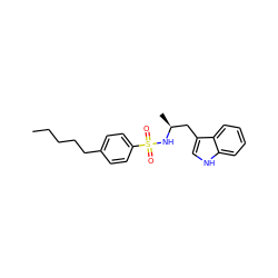 CCCCCc1ccc(S(=O)(=O)N[C@@H](C)Cc2c[nH]c3ccccc23)cc1 ZINC000014978341