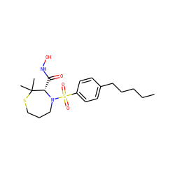 CCCCCc1ccc(S(=O)(=O)N2CCCSC(C)(C)[C@@H]2C(=O)NO)cc1 ZINC000013801772