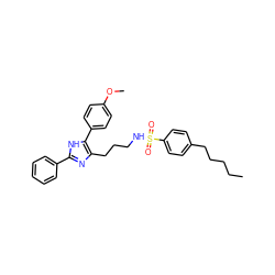 CCCCCc1ccc(S(=O)(=O)NCCCc2nc(-c3ccccc3)[nH]c2-c2ccc(OC)cc2)cc1 ZINC000014978223