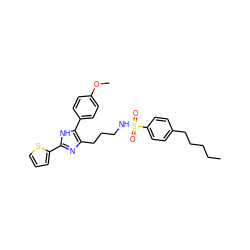 CCCCCc1ccc(S(=O)(=O)NCCCc2nc(-c3cccs3)[nH]c2-c2ccc(OC)cc2)cc1 ZINC000014978226