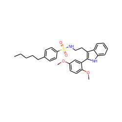 CCCCCc1ccc(S(=O)(=O)NCCc2c(-c3cc(OC)ccc3OC)[nH]c3ccccc23)cc1 ZINC000014978384