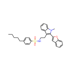 CCCCCc1ccc(S(=O)(=O)NCCc2c(-c3cc4ccccc4o3)n(C)c3ccccc23)cc1 ZINC000014978402