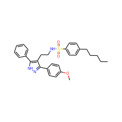 CCCCCc1ccc(S(=O)(=O)NCCc2c(-c3ccc(OC)cc3)n[nH]c2-c2ccccc2)cc1 ZINC000038336646