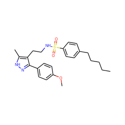 CCCCCc1ccc(S(=O)(=O)NCCc2c(-c3ccc(OC)cc3)n[nH]c2C)cc1 ZINC000072173302