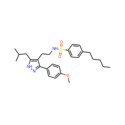 CCCCCc1ccc(S(=O)(=O)NCCc2c(-c3ccc(OC)cc3)n[nH]c2CC(C)C)cc1 ZINC000072173225