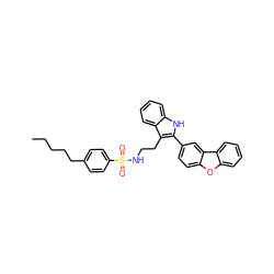 CCCCCc1ccc(S(=O)(=O)NCCc2c(-c3ccc4oc5ccccc5c4c3)[nH]c3ccccc23)cc1 ZINC000014978396