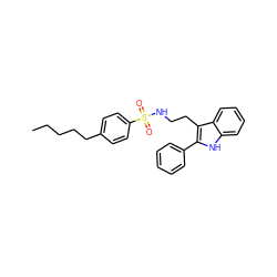 CCCCCc1ccc(S(=O)(=O)NCCc2c(-c3ccccc3)[nH]c3ccccc23)cc1 ZINC000014978370