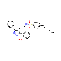 CCCCCc1ccc(S(=O)(=O)NCCc2c(-c3ccccc3OC)n[nH]c2-c2ccccc2)cc1 ZINC000072173265