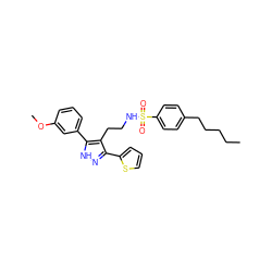 CCCCCc1ccc(S(=O)(=O)NCCc2c(-c3cccs3)n[nH]c2-c2cccc(OC)c2)cc1 ZINC000072173554